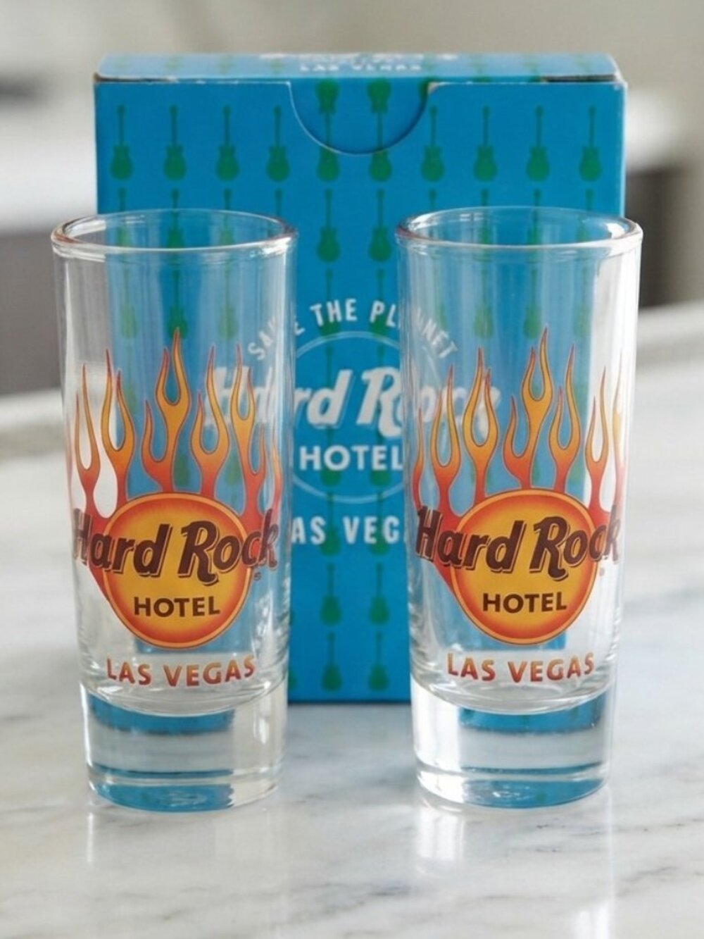 Vintage New in Box Collectible Hard Rock Hotel Las Vegas Shot Glass Set 🎸✨🎰